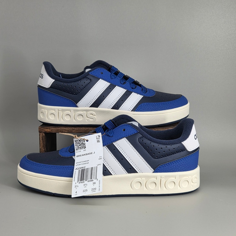 Adidas Breakbase J Sneakers Youth Size 4‎ Navy Blue White JQ3062 Sporty Casual